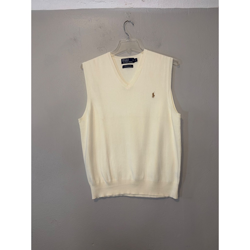 Polo Ralph Lauren Mens XL Cream 100% Pima Cotton V-Neck Sweater Vest Off White